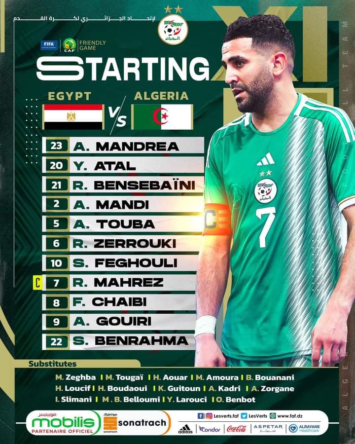 Algerian National Team Reveals Lineup for Exciting Friendly Clash with Egypt