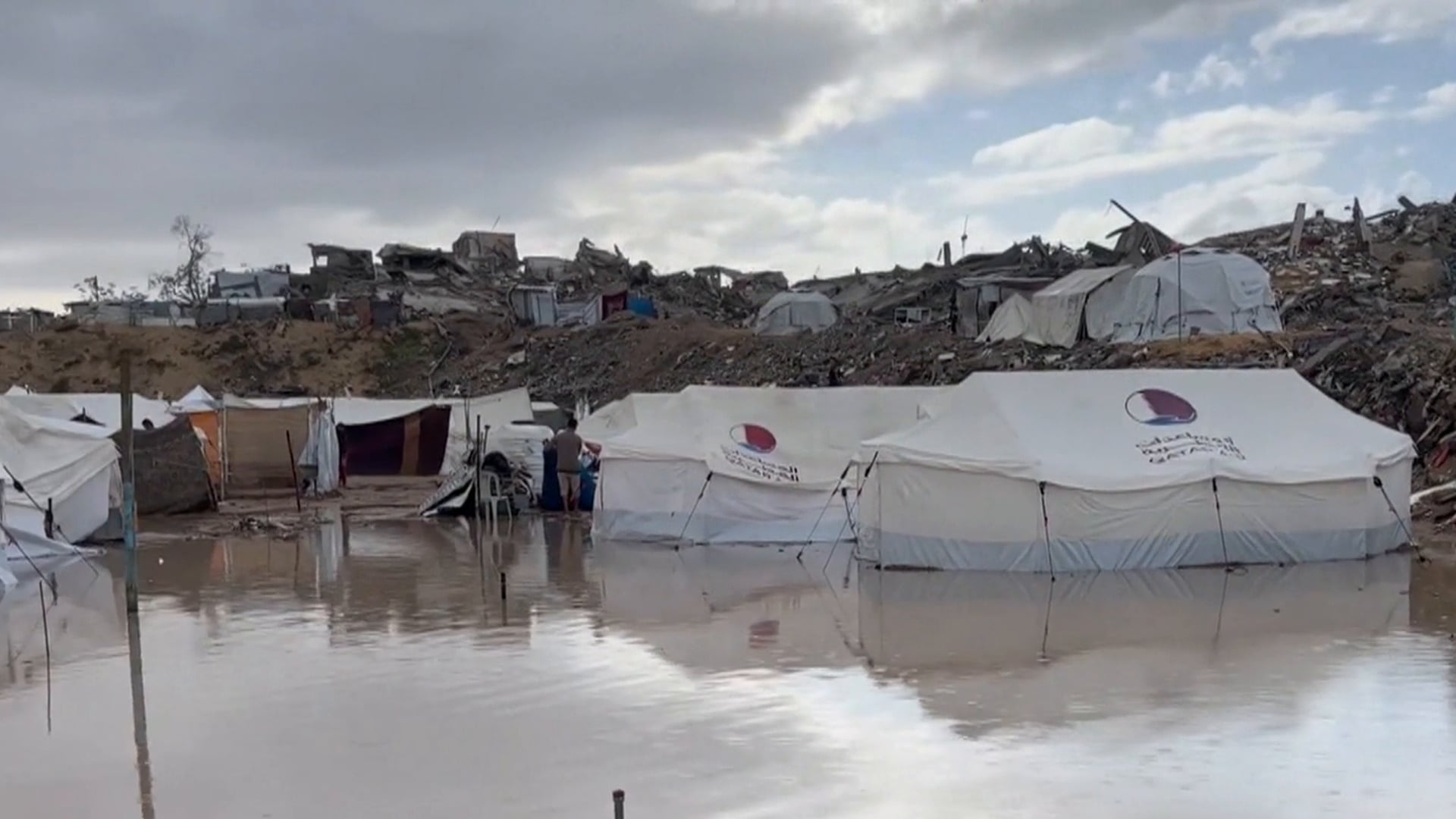 Gaza Displaced Suffer as Storms Flood Makeshift Shelters