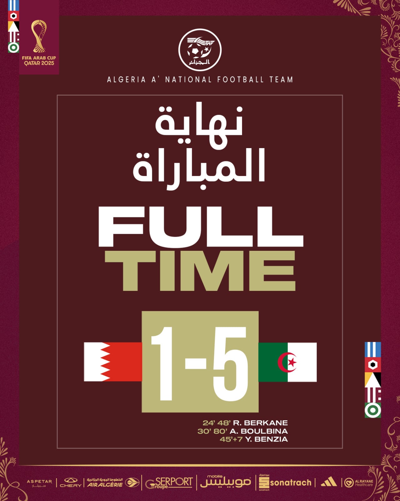 Algeria Dominates Bahrain in FIFA Arab Cup Thriller (5-1)