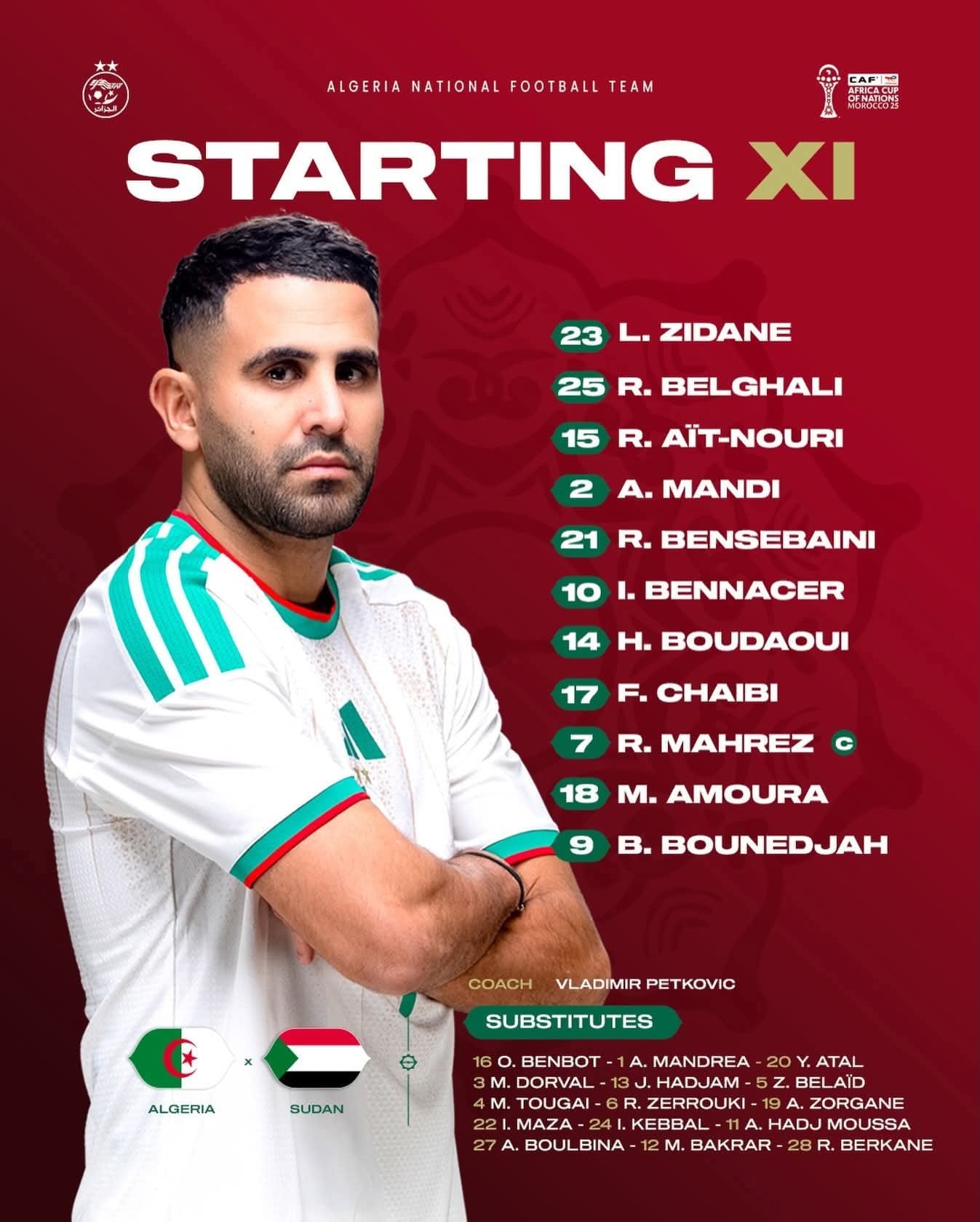 Petkovic Unveils Starting Lineup for Algeria vs. Sudan Match