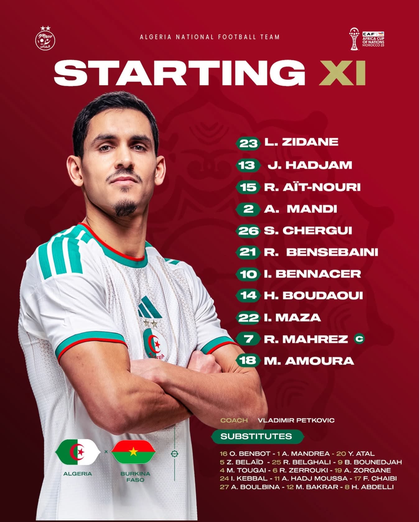 Petkovic Unveils Starting XI: Hadjam and Maze in, Bounedjah Rested