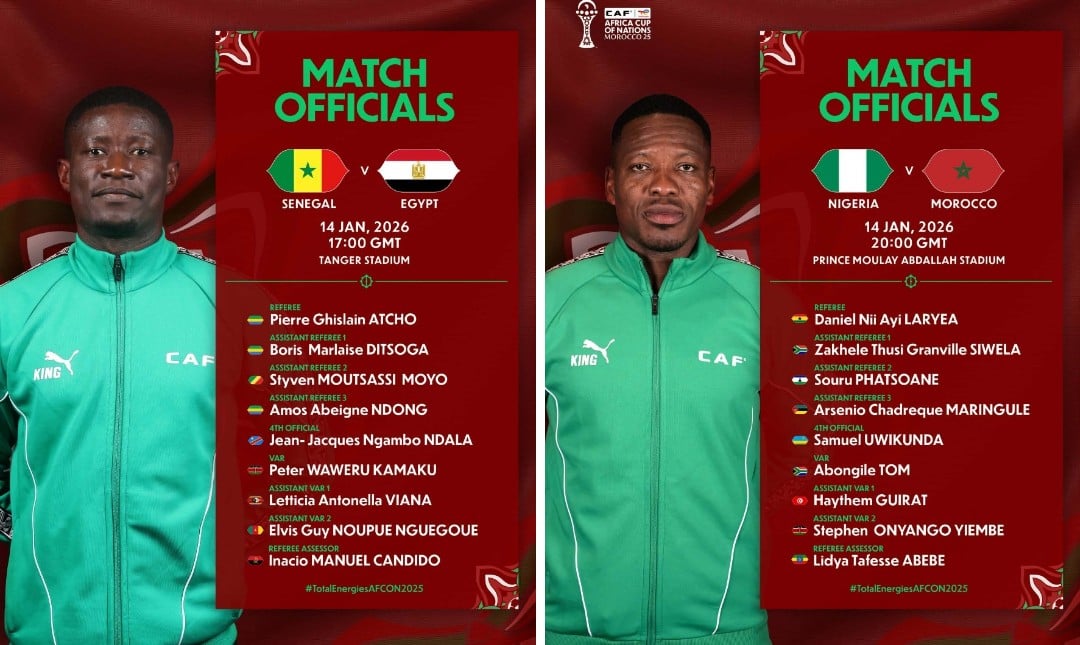 CAF Appoints Referees for AFCON 2025 Semi-Finals