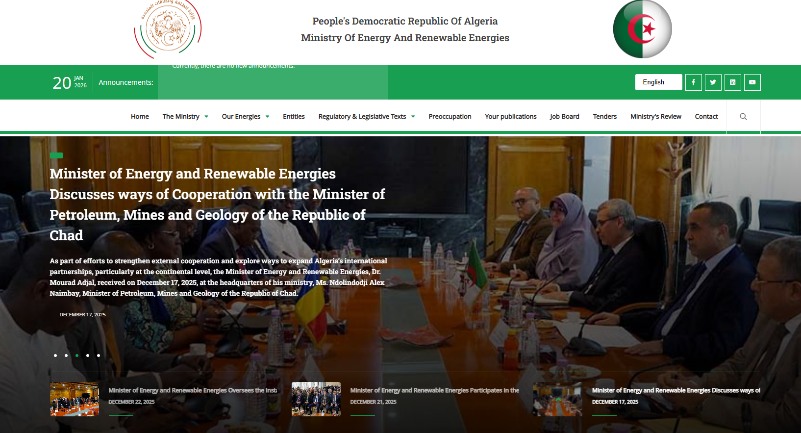 Ministry of Energy and Renewable Energies Launches New Website