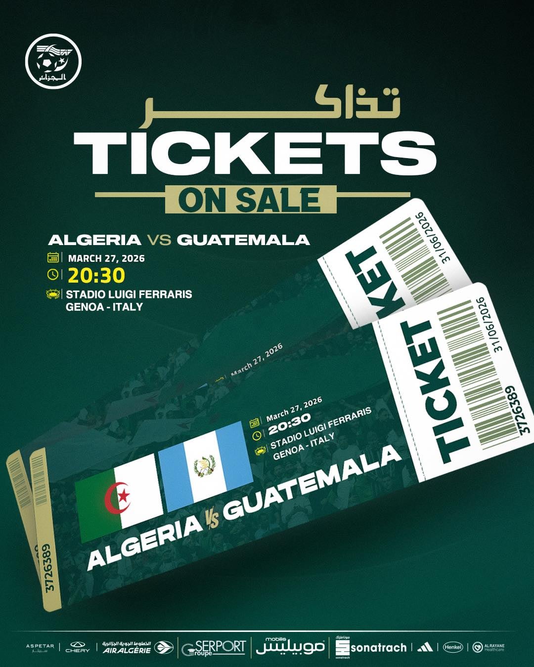 Ticket sales begin for Algeria vs. Guatemala friendly match