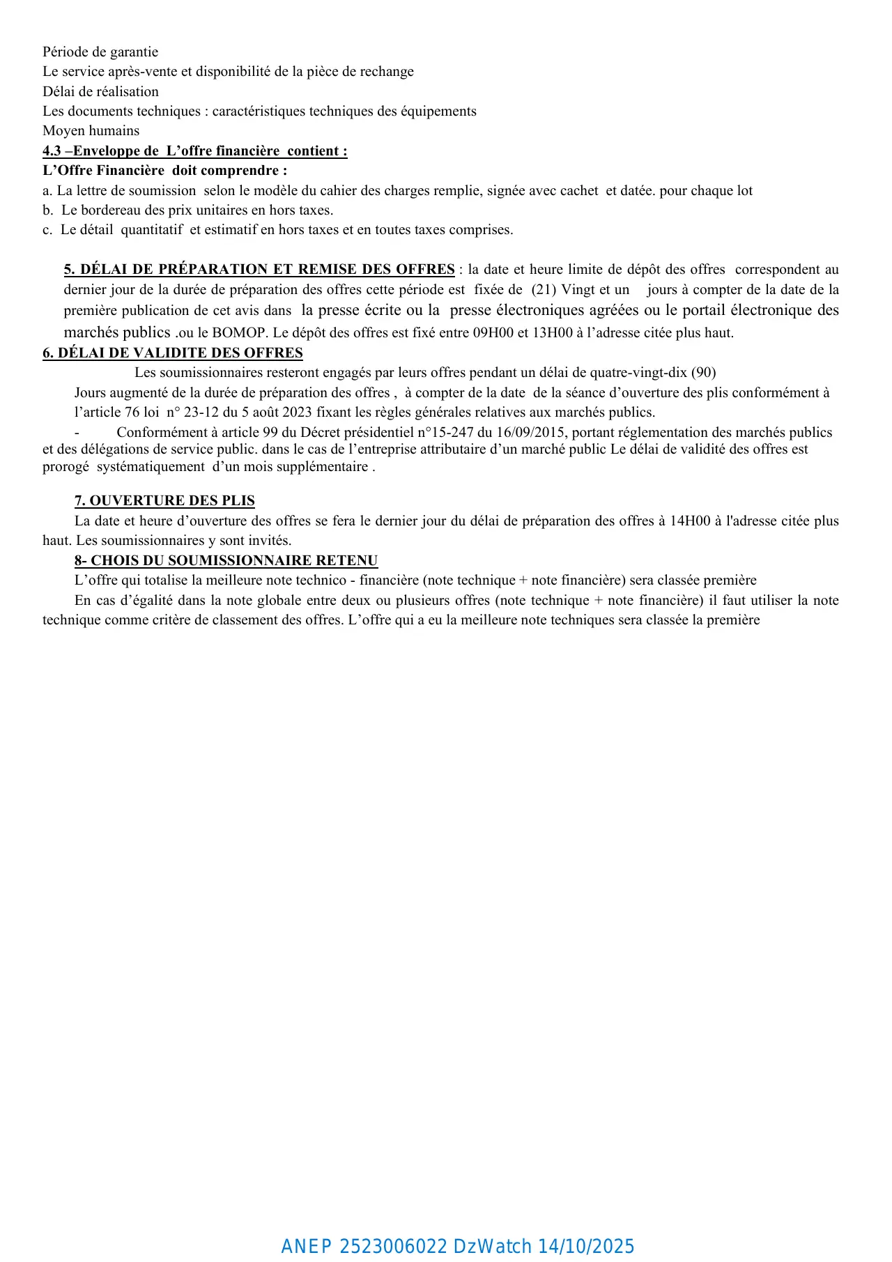 Annonce ANEP 2523006022 : AVIS D’APPEL D’OFFER NATIONAL OUVERT AVEC EXIGENCE DE CAPACITES MINIMALS, UNIVERSITE SKIKDA