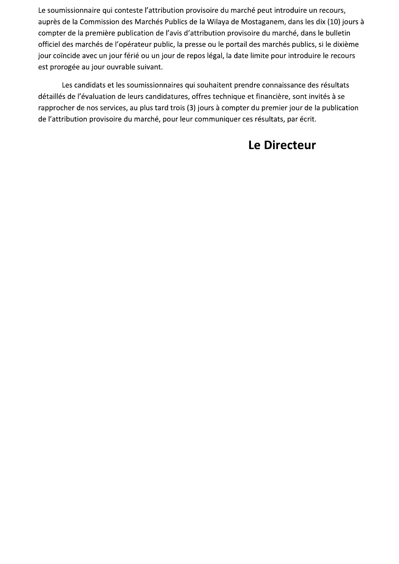 Annonce ANEP 2531013995 : Avis d’attribution Provisoire d’un Marché, Direction de la Santé et de la Population de la Wilaya de Mostaganem