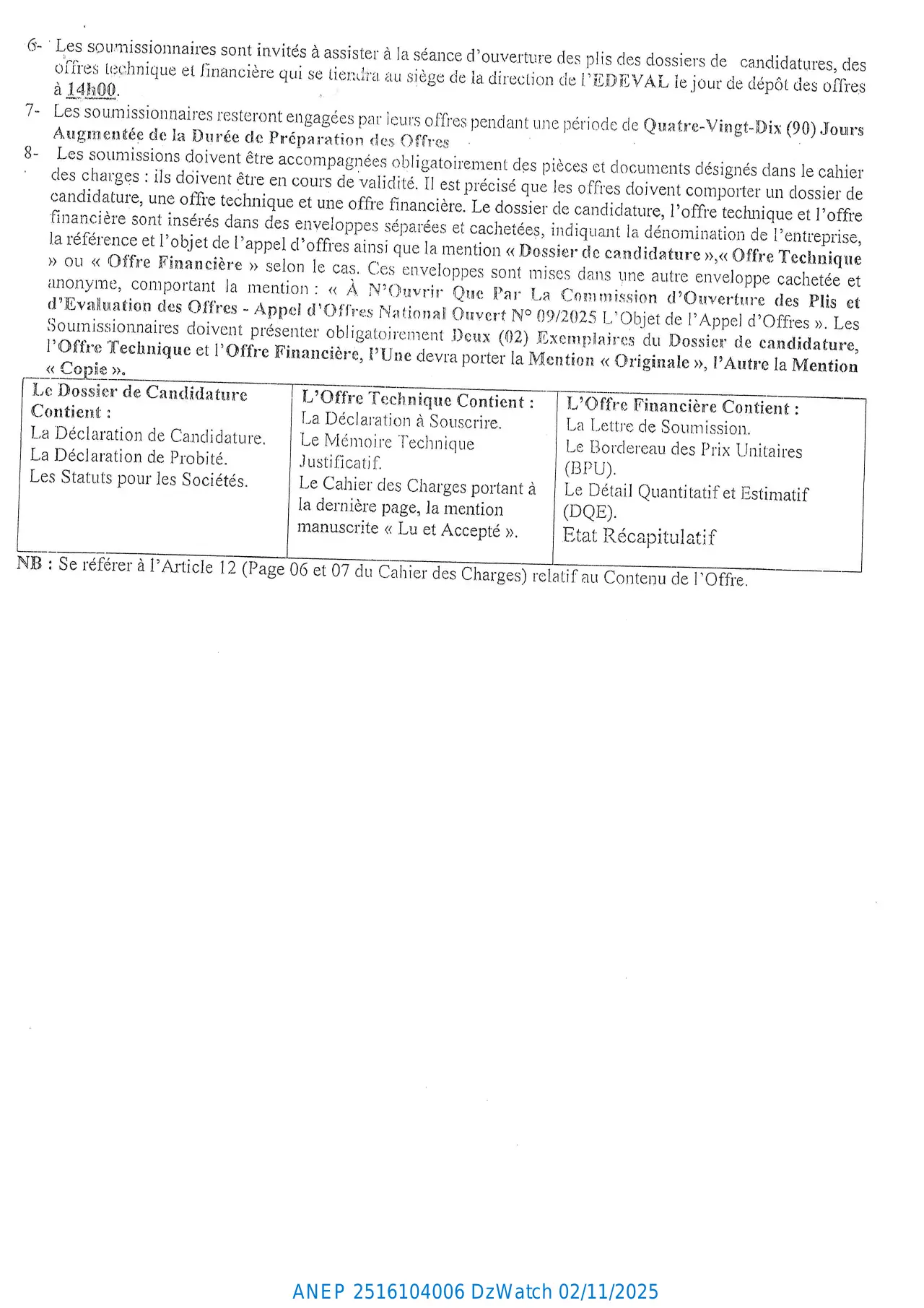 Annonce ANEP 2516104006 : APPEL D’OFFERS NATIONAL OUVERT, ETABLISSEMENT DE DEVLOPPEMENT DES ESPACES VERTS D'ALGER