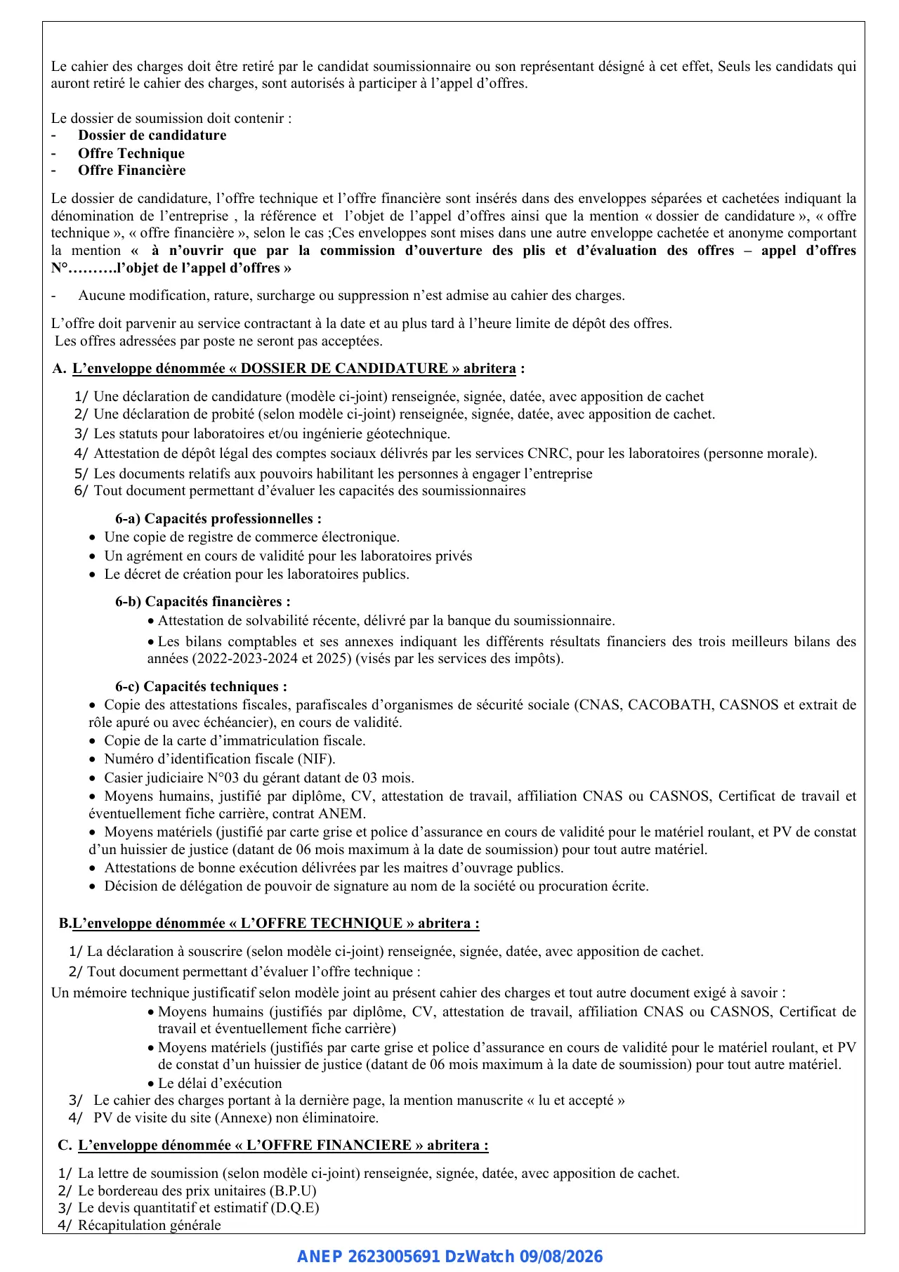 Annonce ANEP 2623005691 : AVIS D’APPEL D’OFFRES NATIONAL OUVERT AVEC EXIGENCE DE CAPACITES MINIMALES, AGENCE NATIONALE DE L’AMELIORATION ET DU DEVELOPPEMENT DU LOGEMENT -AADL DIRECTION REGIONALE D’ANNABA