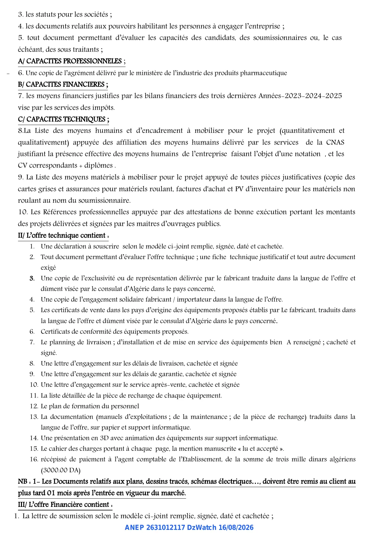 Annonce ANEP 2631012117 : AVIS D’APPEL D’OFFRES NATIONALE OUVERT AVEC EXIGENCE DE CAPACITE MINIMALE, ETABLISSEMENT PUBLIC DE SANTE DE PROXIMITE D’ES-SENIA