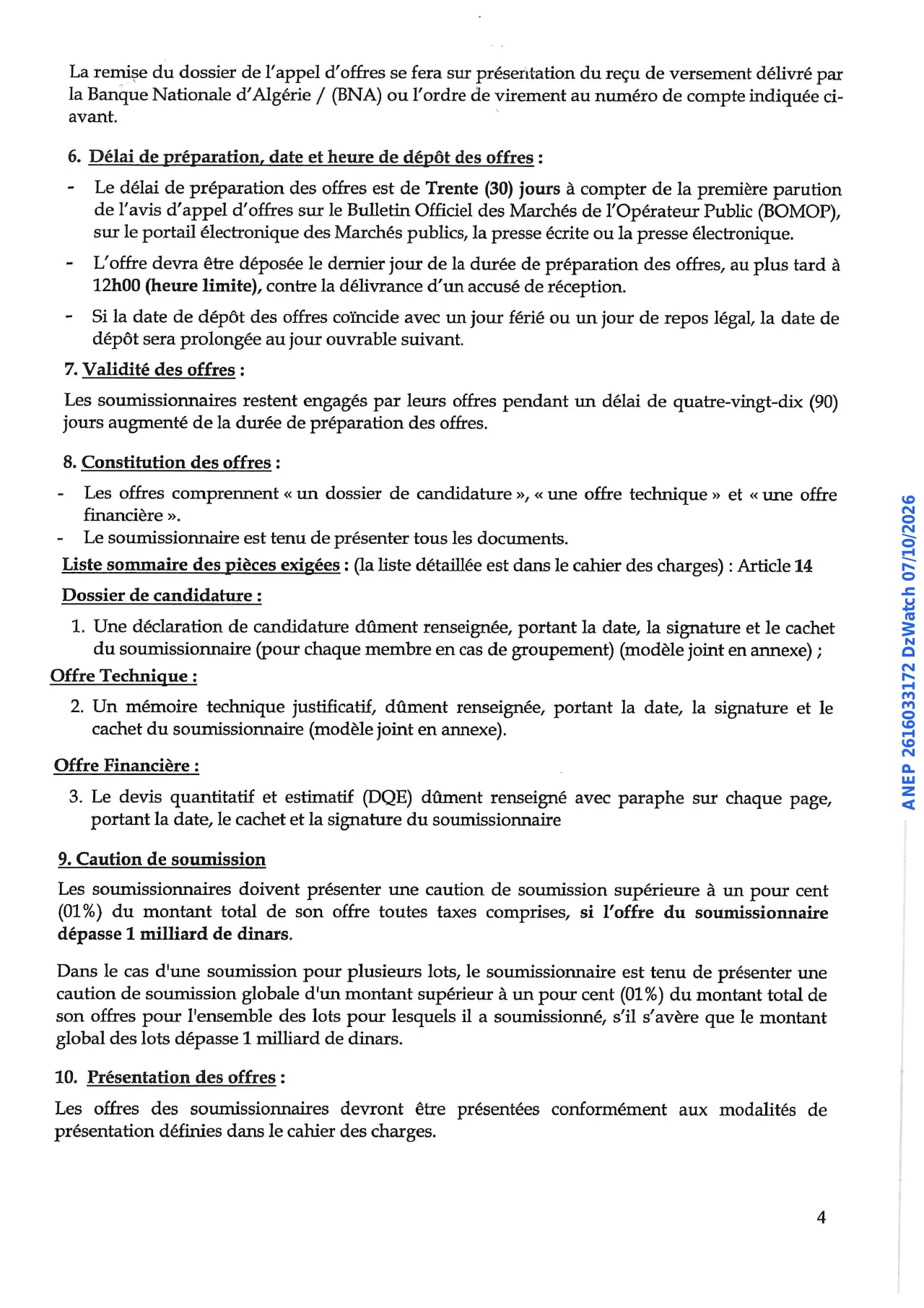 Annonce ANEP 2616033172 : AVIS D'APPEL D'OFFRES NATIONAL OUVERT, Agence Nationale d'Etudes et de Suivi de la Réalisation des Investissements Ferroviaires