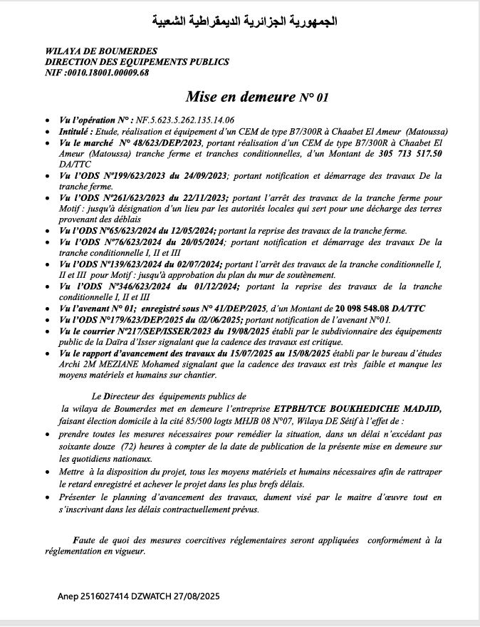 MISE EN DEMEUR N 01