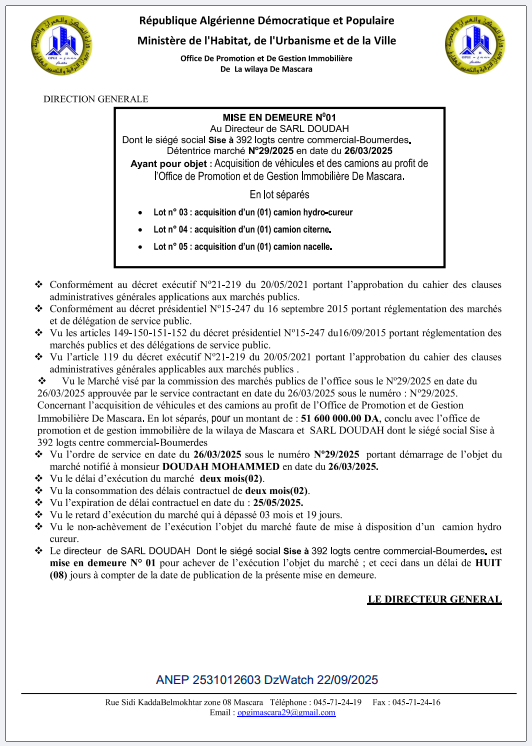 MISE EN DEMEUR N°01