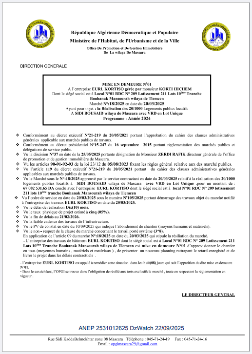 MISE EN DEMEUR N°01