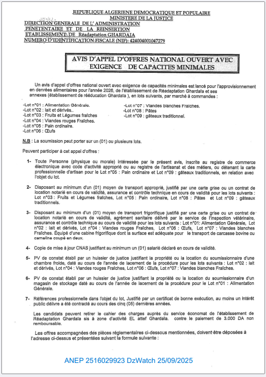 AVIS D’APPEL D’OFFERS NATIONAL OUVERT AVEC EXIGENCE DE CAPACITES MINIMALS