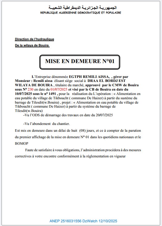 MISE EN DEMEURE N°01