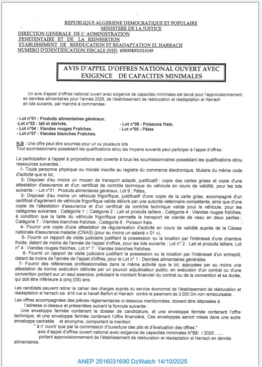 AVIS D’APPEL D’OFFERS NATIONAL OUVERT AVEC EXIGENCE DE CAPACITES MINIMALS