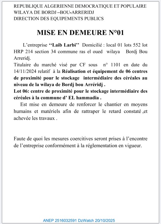 MISE EN DEMEURE N°01