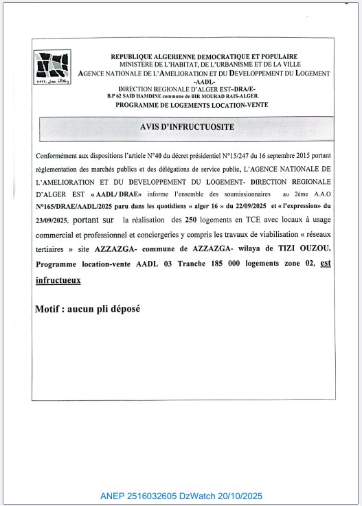 AVIS D’INFRUCTUOSITÉ