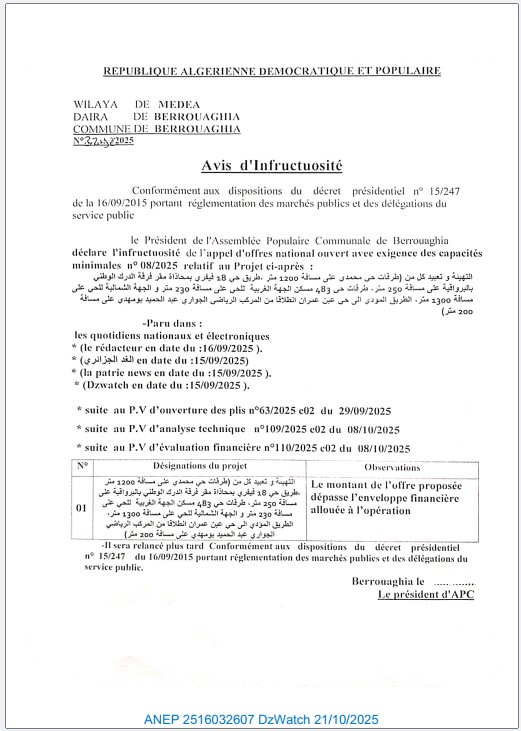 Avis d’infructuosité