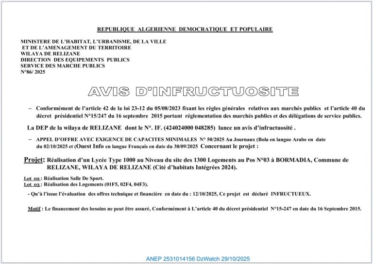 AVIS D’INFRUCTUOSITE