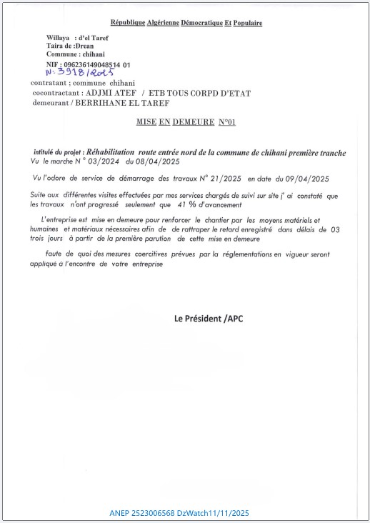 MISE EN DEMEURE N°01