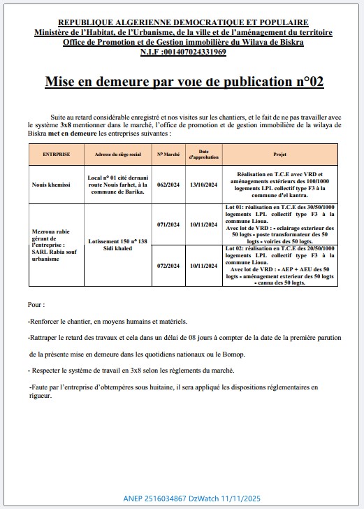 Mise en demeure par voie de publication n°02