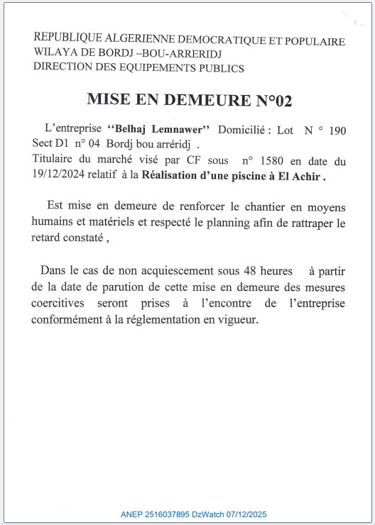 MISE EN DEMEURE N°02