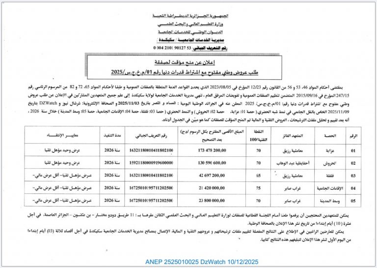 إعلان عن منح مؤقت لصفقة