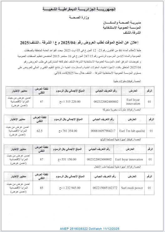 إعلان عن المنح المؤقت