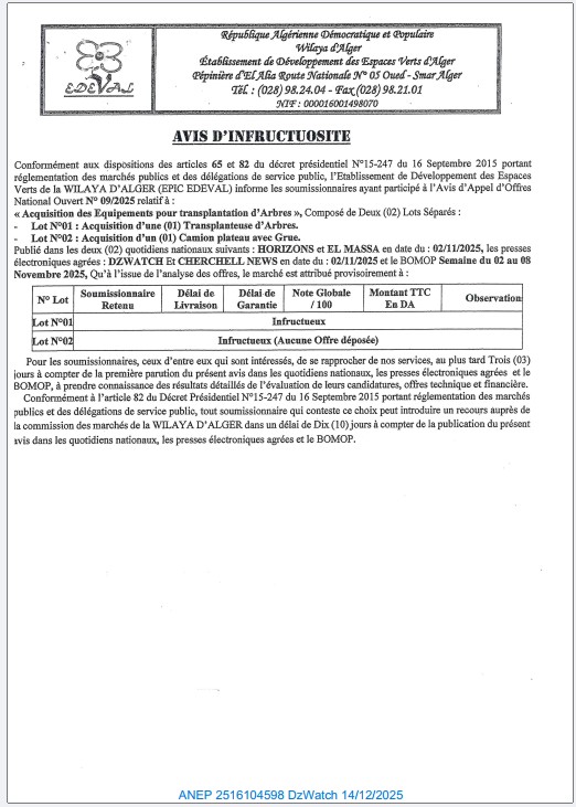 AVIS D’INFRECTUOSITE