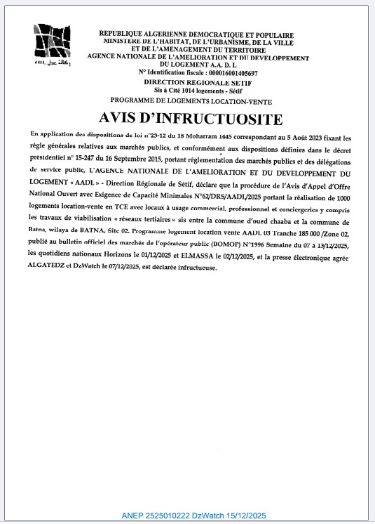 AVIS D’INFRECTUOSITE