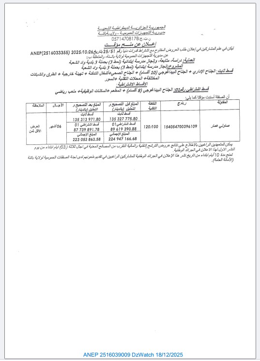 إعلان عن منح مؤقت