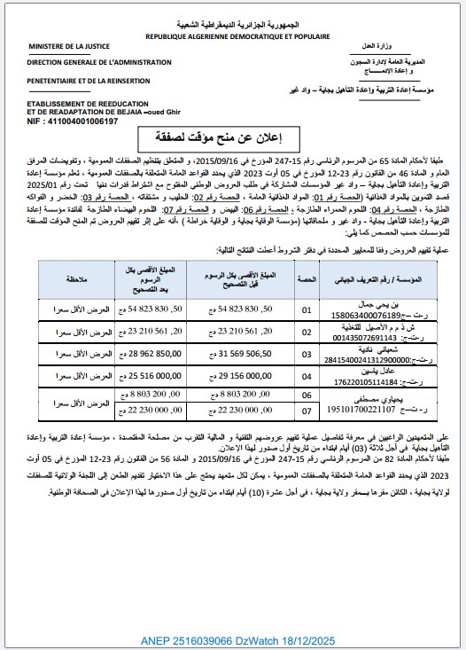 إعلان عن منح مؤقت لصفقة