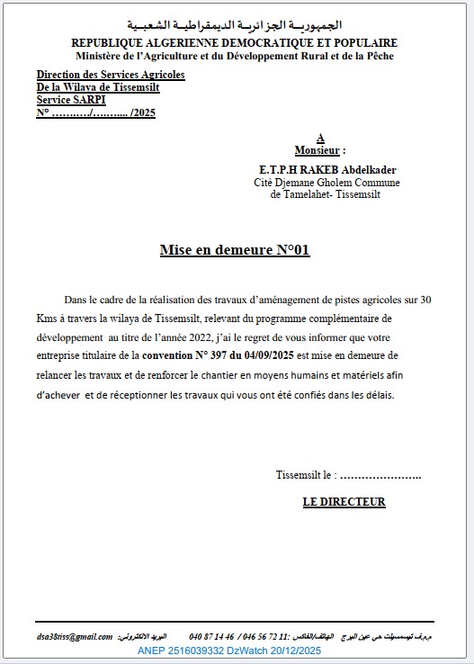 Mise en demeure N°01