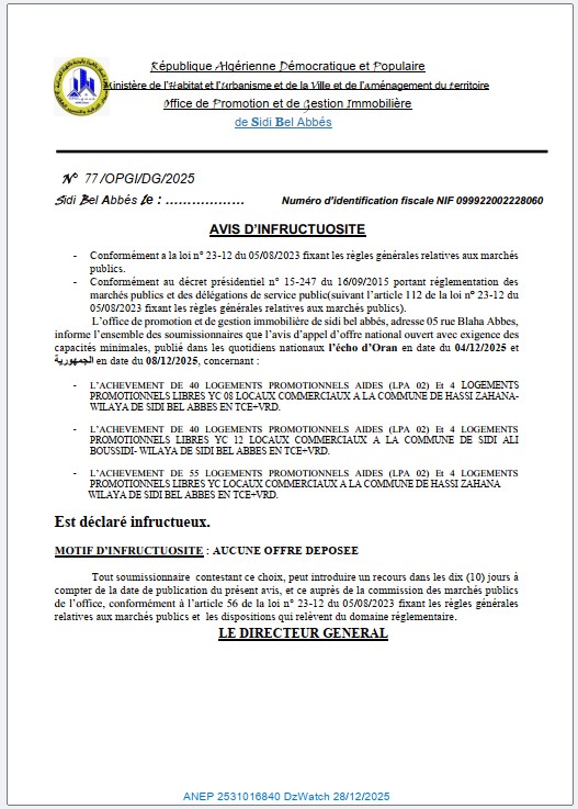 AVIS D’INFRUCTUOSITE