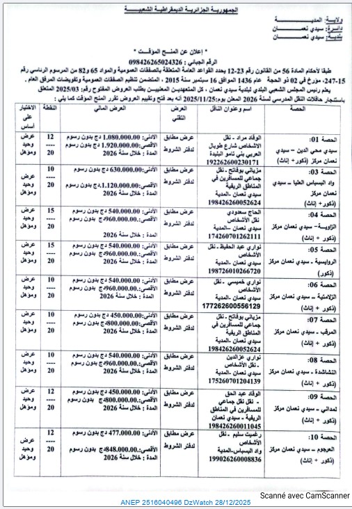 إعلان عن المنح المؤقت