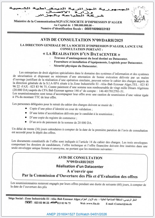 AVIS DE CONSULTATION N°09/DARH/2025