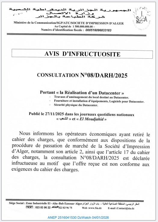 AVIS D’INFRUCTUOSITE