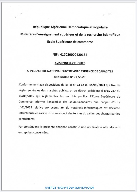  AVIS D’INFRECTUOSITE