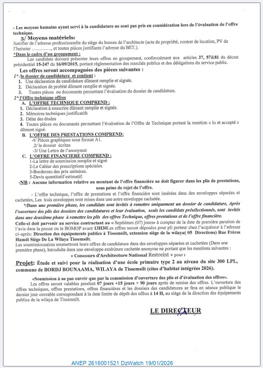 AVIS DU CONCOURS D’ARCHITECTURE NATIONAL RESTREINT N°: 08