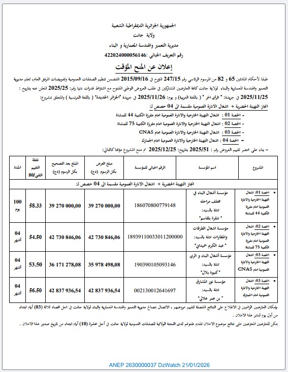 إعلان عن المنح المؤقت لطلب العروض رقم 2025/25