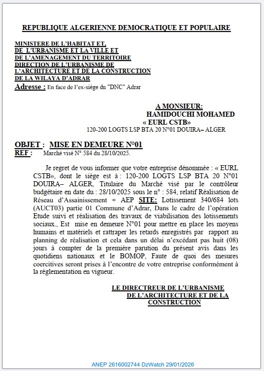 MISE EN DEMEURE N°01