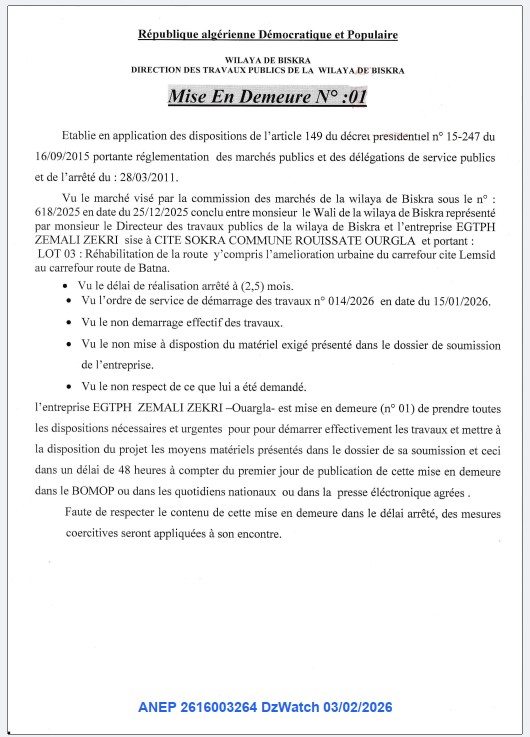 Mise En Demeure N° :01