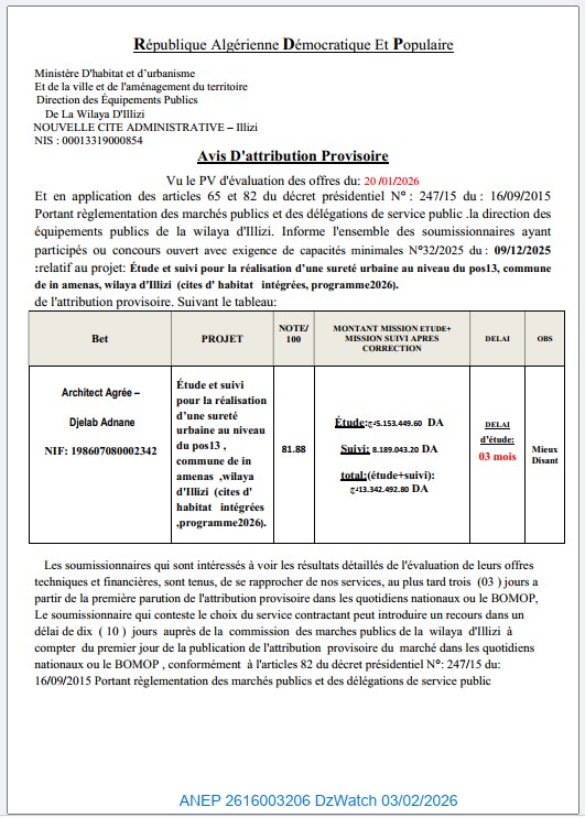 Avis D’attribution Provisoire