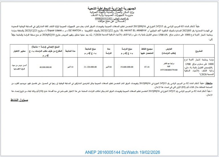 إعـــــلان عن منح مؤقت