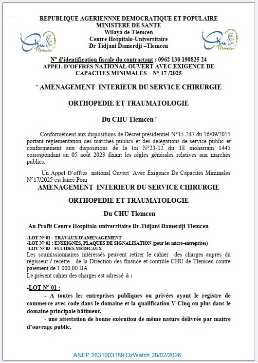 APPEL D’OFFRES NATIONAL OUVERT AVEC EXIGENCE DE CAPACITES MINIMALES