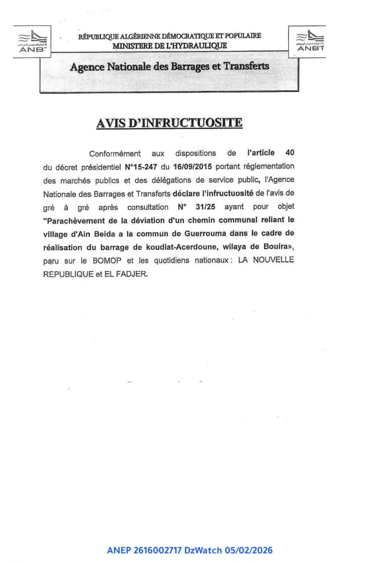 AVIS D’INFRUCTUOSITE