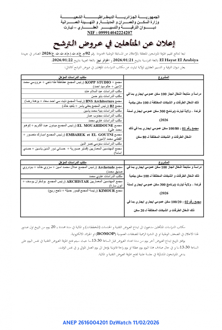 إعلان عن المتأهلين في عروض الترشح