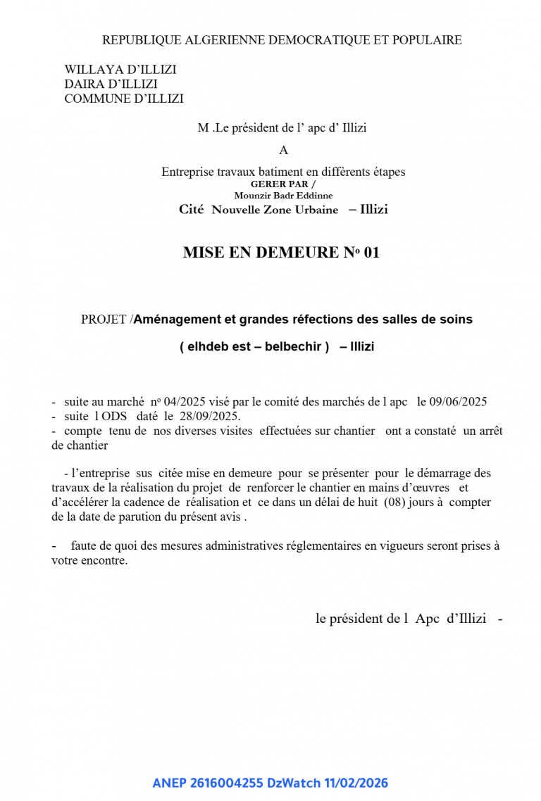 MISE EN DEMEURE Nᵒ 01