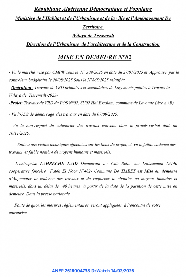 MISE EN DEMEURE N°02